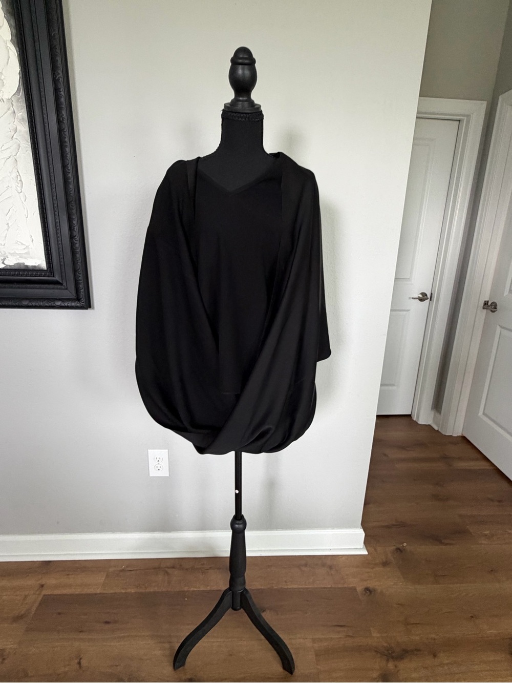 Black Draped V-Neck Hooded Women's Top by